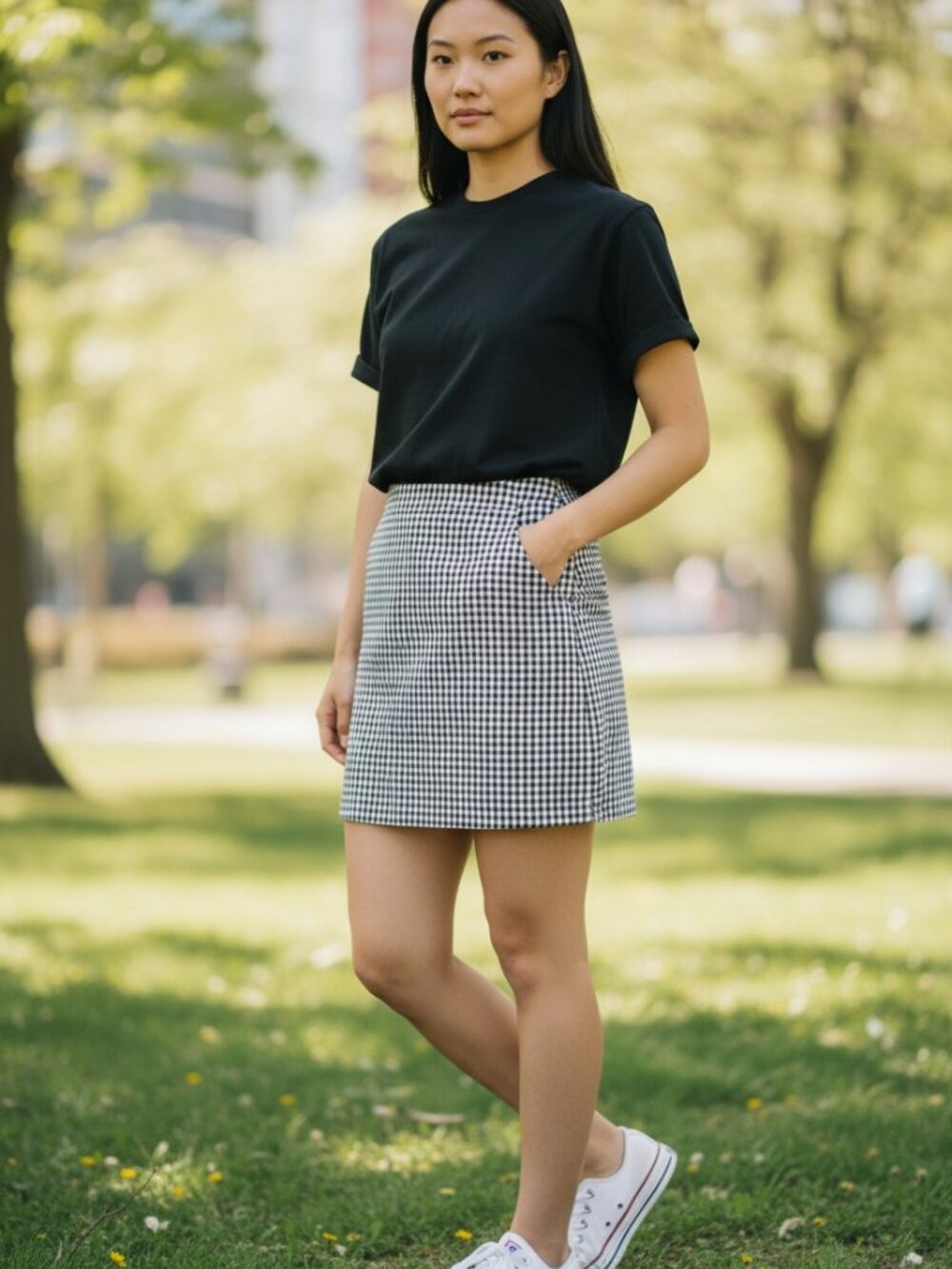 S.C. & Co. Black & White Gingham Checkered Skort - Mini Length - Size 6